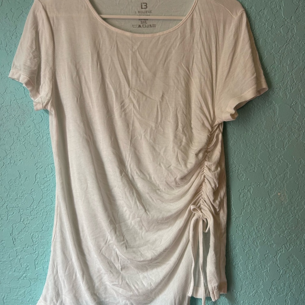 B. Beloved Cream Short-Sleeve Side-Ruched Tee